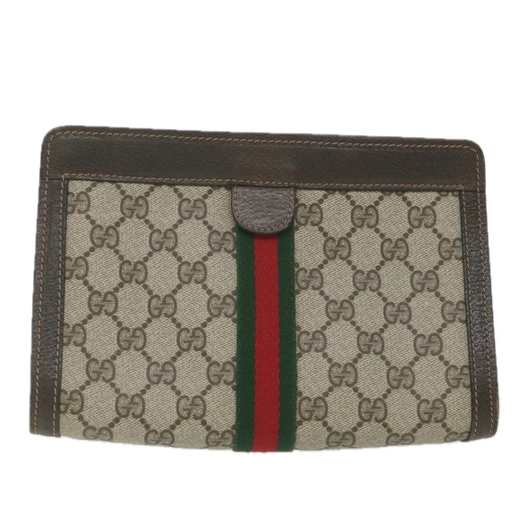 GUCCI GG Supreme Web Sherry Line Clutch Bag Beige Red 41 014 2125 23 Auth yk9483 - Picture 13 of 16